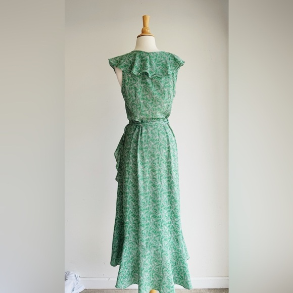 MAX STUDIO Green Floral Ruffle Wrap Midi Dress | Medium - Picture 5 of 8